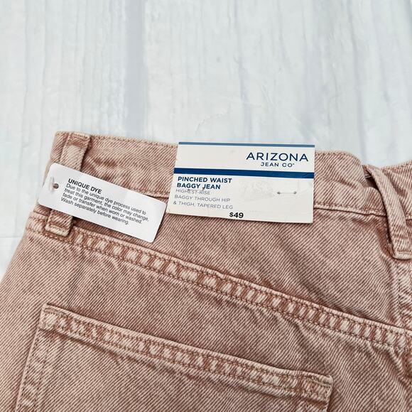 Arizona Pinched Waist Baggy Jeans Tapered leg Washed Khaki size 13 - Picture 12 of 13